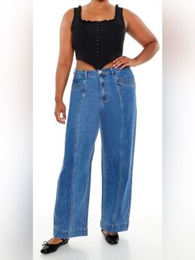 Forever 21 High-Rise Straight -Leg Jeans - Blue Size 14 Plus
